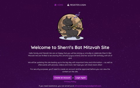 Website Design for Sherri's Bat Mitzvah
